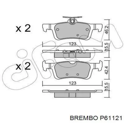P61121 Brembo Колодки гальмівні задні, дискові