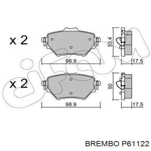 Задні дискові колодки Brembo P61122
