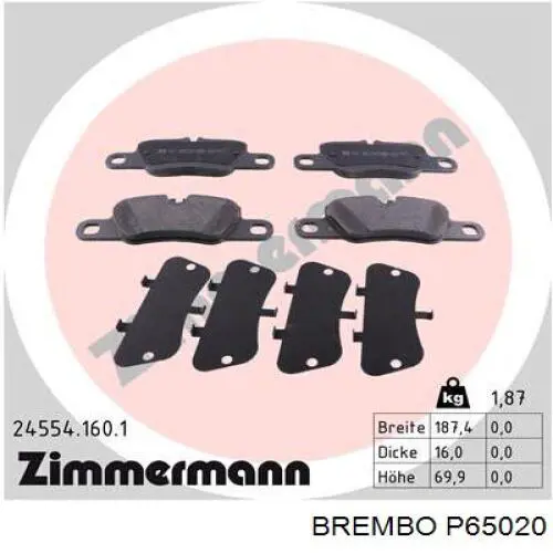 Купити P65020 Brembo Задні колодки