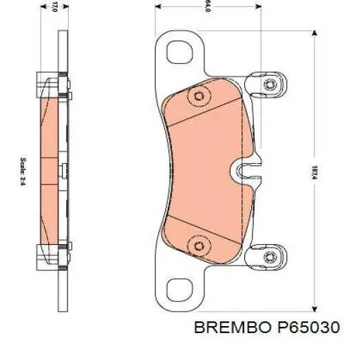 Колодки гальмові задні, дискові P65030 Brembo