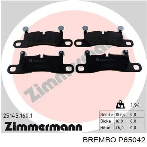 Задні гальмівні колодки Brembo P65042 ціна, від 87.15 USD