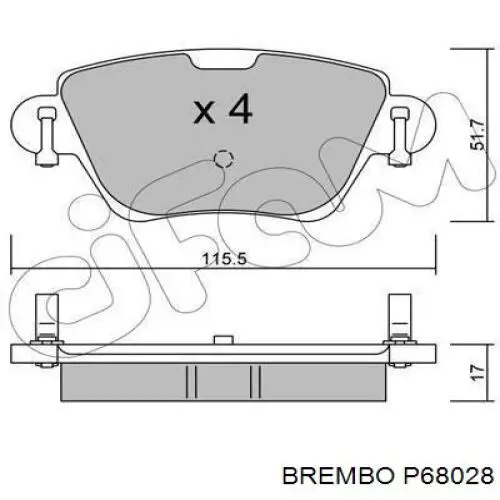 Задні гальмівні колодки P68028 Brembo