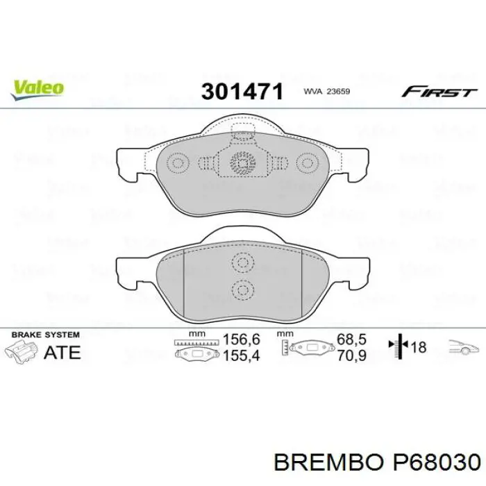 Купити P68030 Brembo Колодки гальмівні передні, дискові