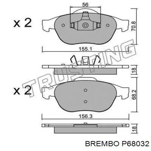 Купити P68032 Brembo Колодки гальмівні передні, дискові