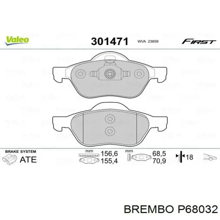 Передні тормозні колодки P68032 Brembo