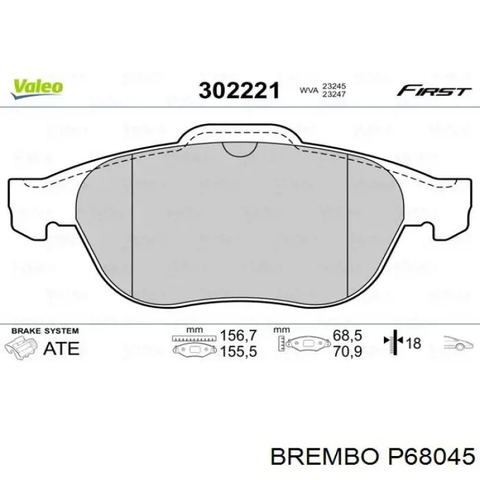 Купити P68045 Brembo Колодки гальмівні передні, дискові