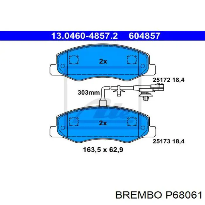 P68061 Brembo колодки гальмові задні, дискові