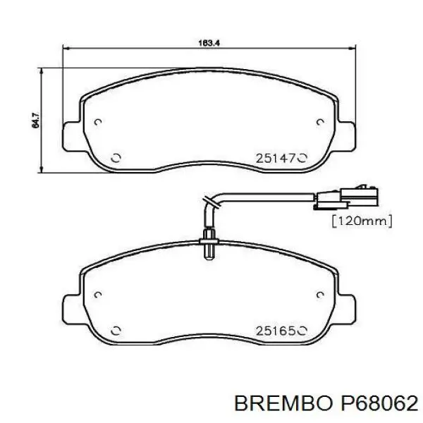 P68062 Brembo колодки гальмівні передні, дискові