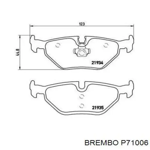 P71006 Brembo колодки гальмові задні, дискові
