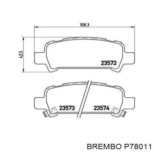 P78011 Brembo Колодки гальмівні задні, дискові