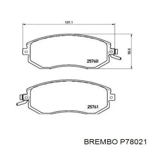 Купити P78021 Brembo Колодки гальмівні передні, дискові