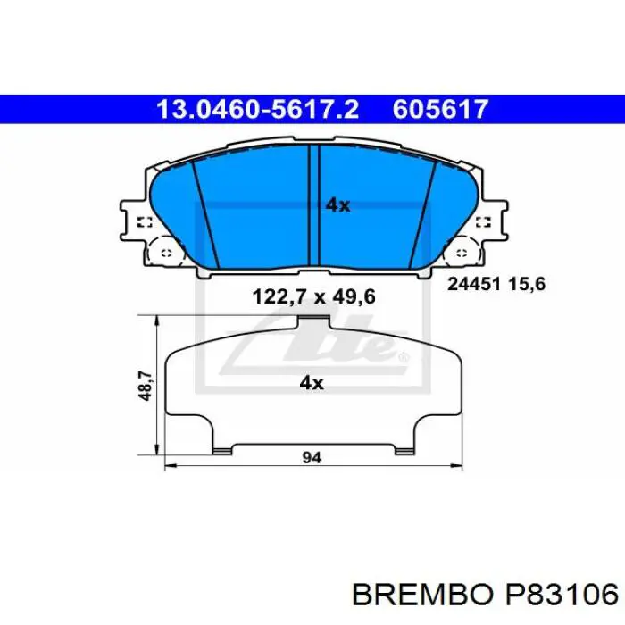 Колодки гальмівні передні, дискові P83106 Brembo