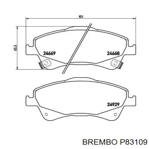 P83109 Brembo колодки гальмівні передні, дискові