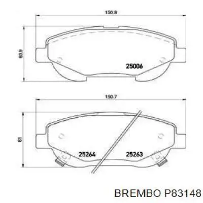P83148 Brembo колодки гальмівні передні, дискові