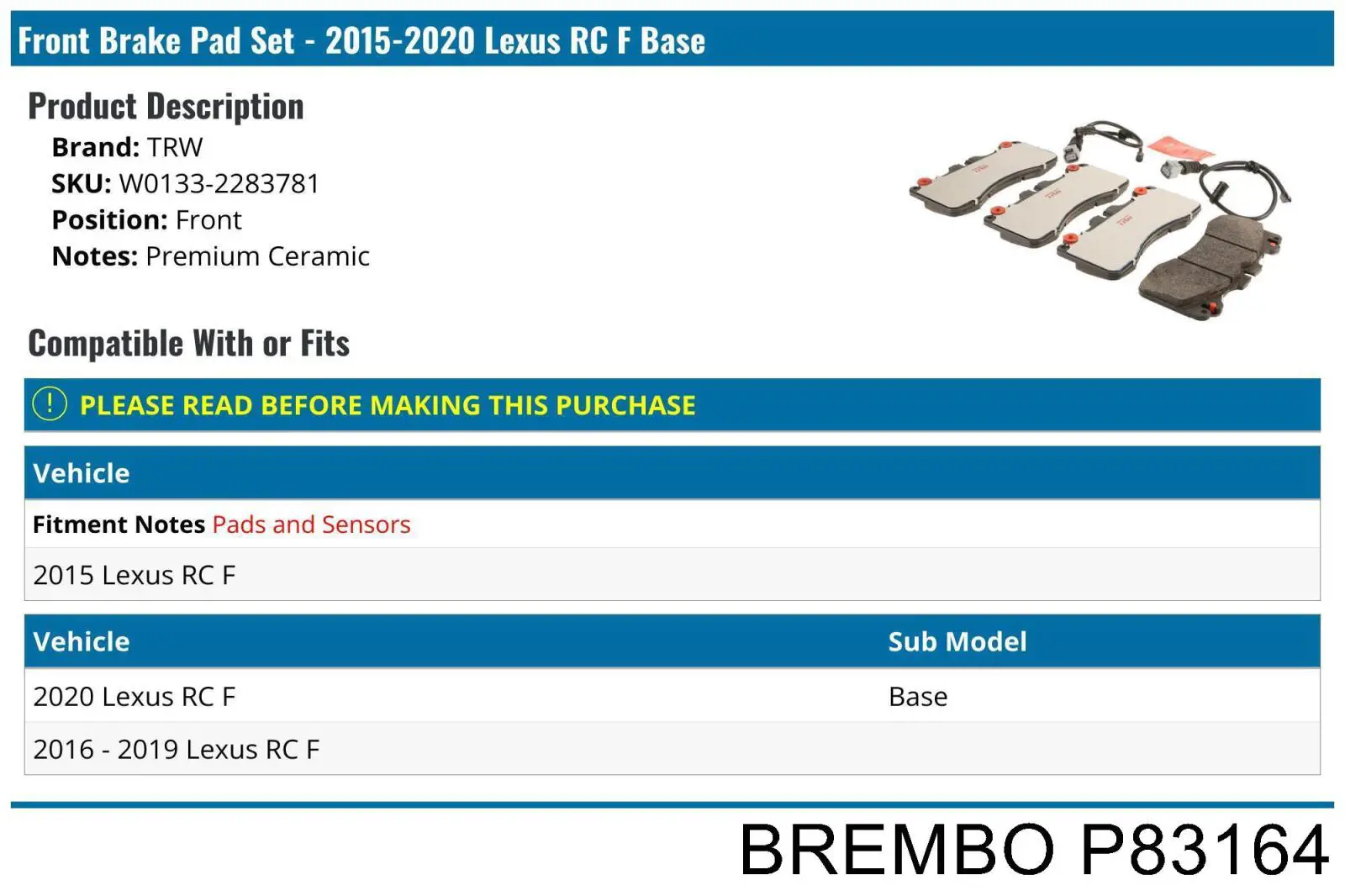 Купити P83164 Brembo Колодки гальмівні передні, дискові