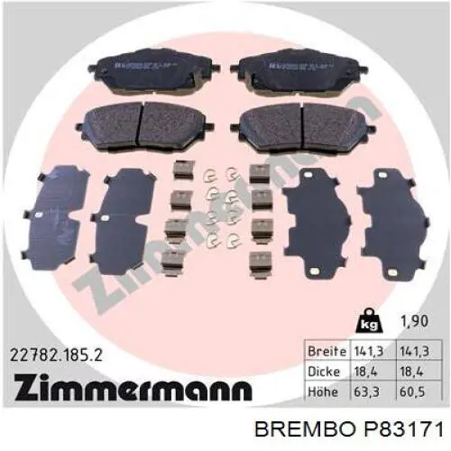 Колодки гальмівні передні, дискові P83171 Brembo