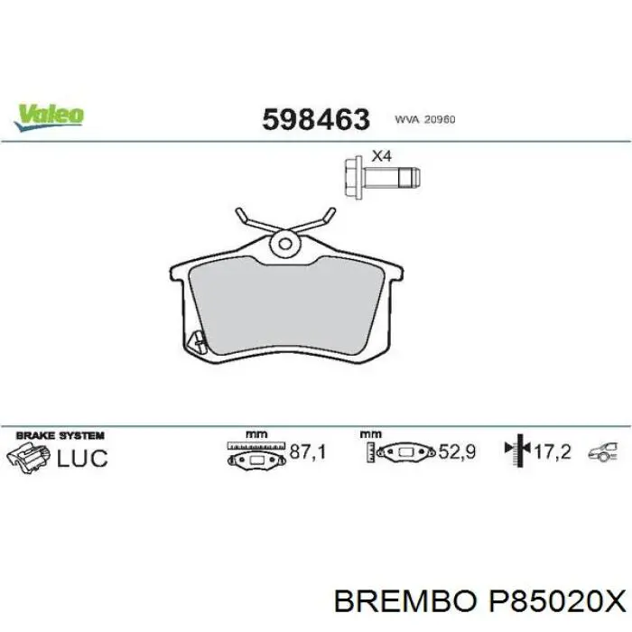 Задні дискові колодки Brembo P85020X
