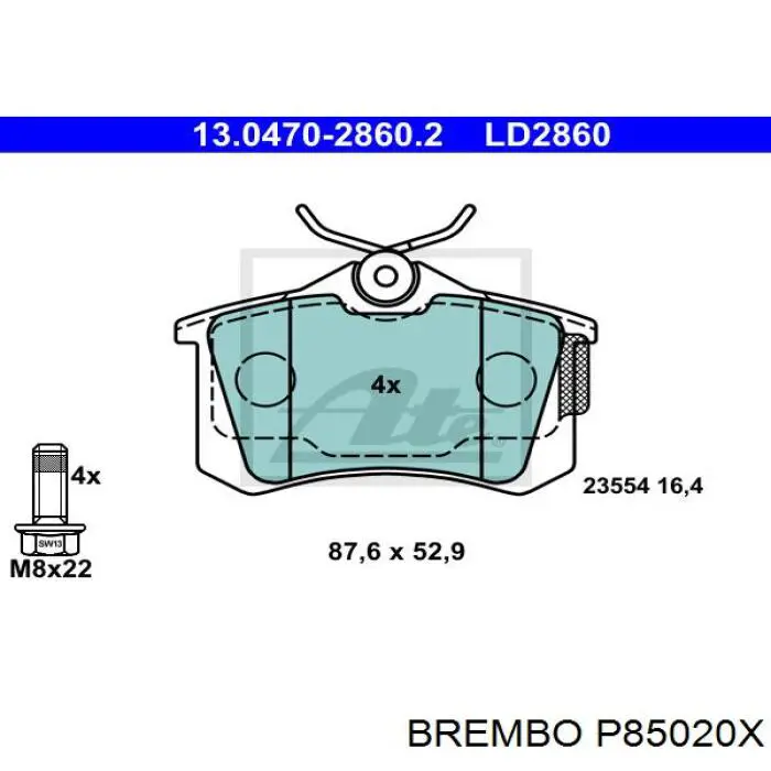 Купити P85020X Brembo Задні колодки