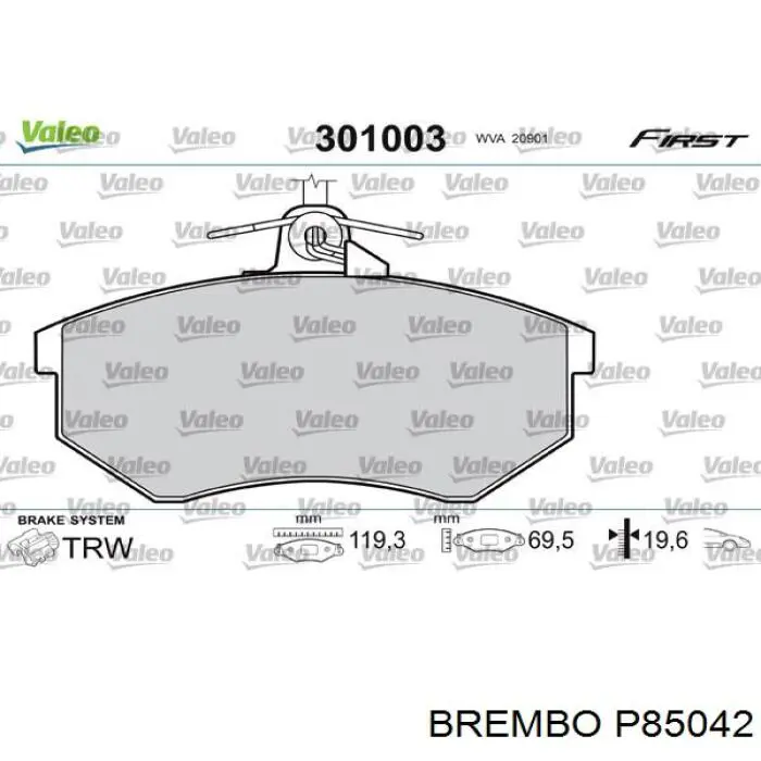 P85042 Brembo колодки гальмівні передні, дискові