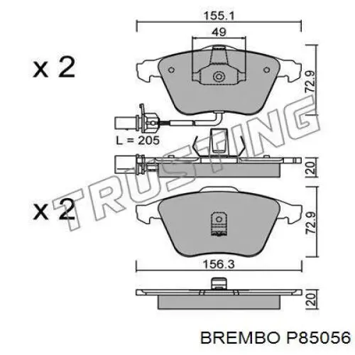 P85056 Brembo колодки гальмівні передні, дискові