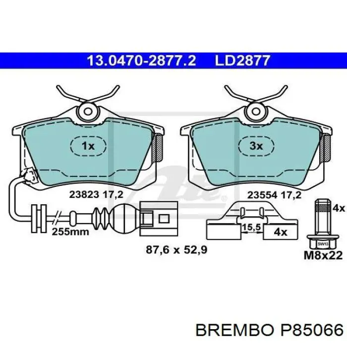 P85066 Brembo колодки гальмові задні, дискові