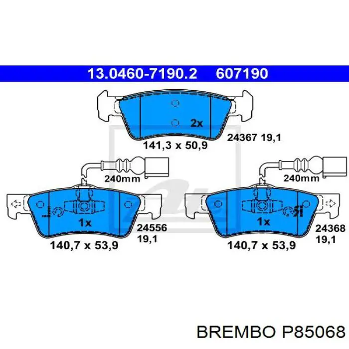 Колодки гальмові задні, дискові P85068 Brembo