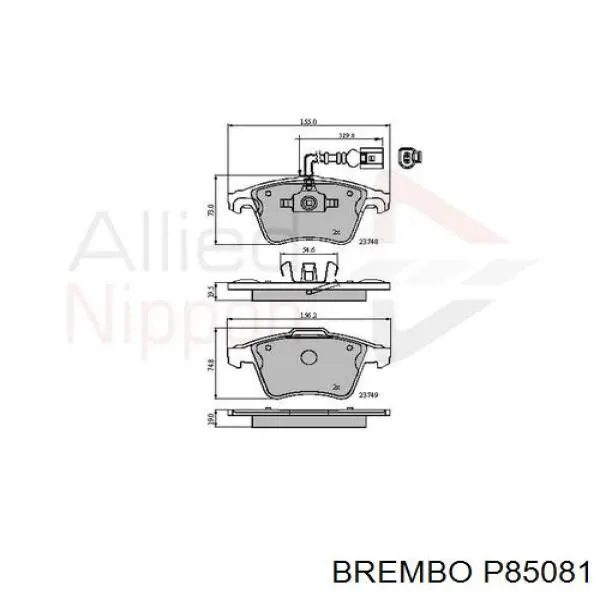 Купити P85081 Brembo Колодки гальмівні передні, дискові