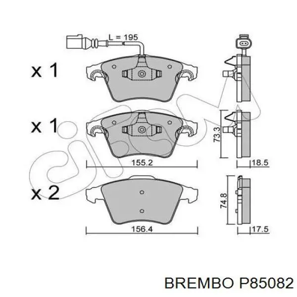 Купити P85082 Brembo Колодки гальмівні передні, дискові