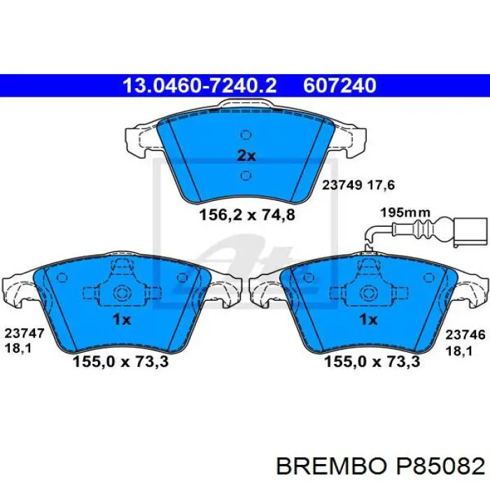 P85082 Brembo колодки гальмівні передні, дискові