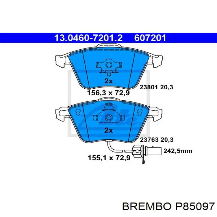 P85097 Brembo колодки гальмівні передні, дискові