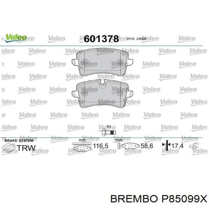Задні гальмівні колодки P85099X Brembo