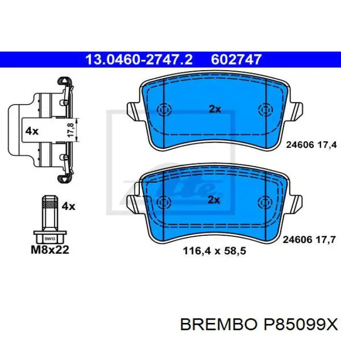 Купити P85099X Brembo Задні колодки