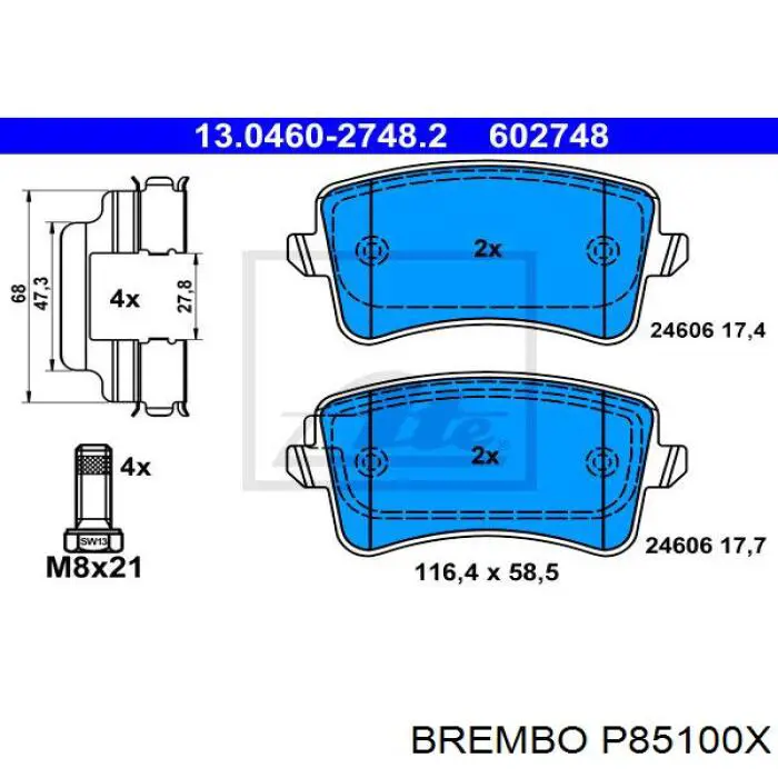 Задні гальмівні колодки P85100X Brembo