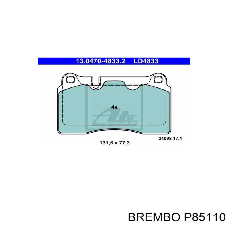 Купити P85110 Brembo Колодки гальмівні передні, дискові