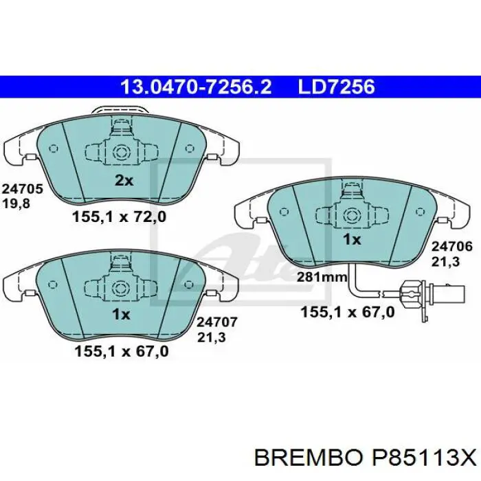 Купити P85113X Brembo Колодки гальмівні передні, дискові