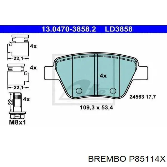 Задні гальмівні колодки P85114X Brembo