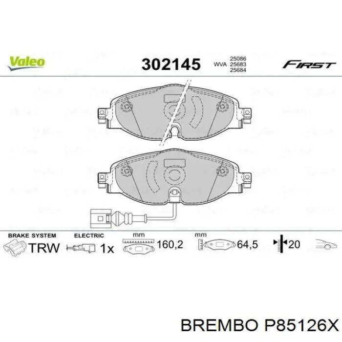 Купити P85126X Brembo Колодки гальмівні передні, дискові