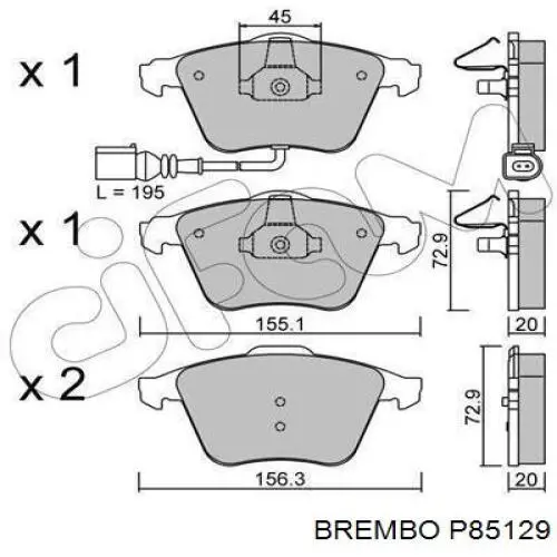 P85129 Brembo колодки гальмівні передні, дискові