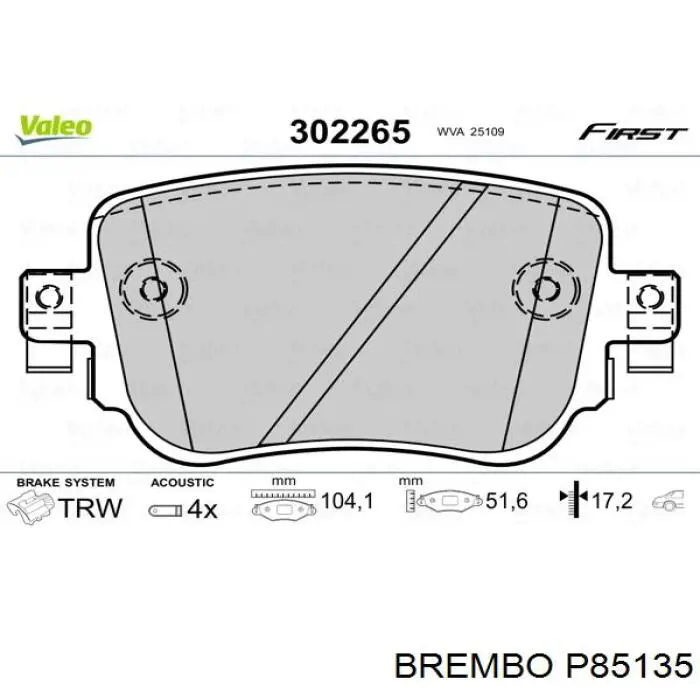 Задні гальмівні колодки P85135 Brembo
