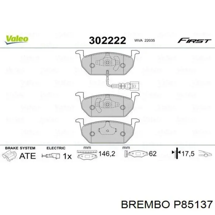 Купити P85137 Brembo Колодки гальмівні передні, дискові