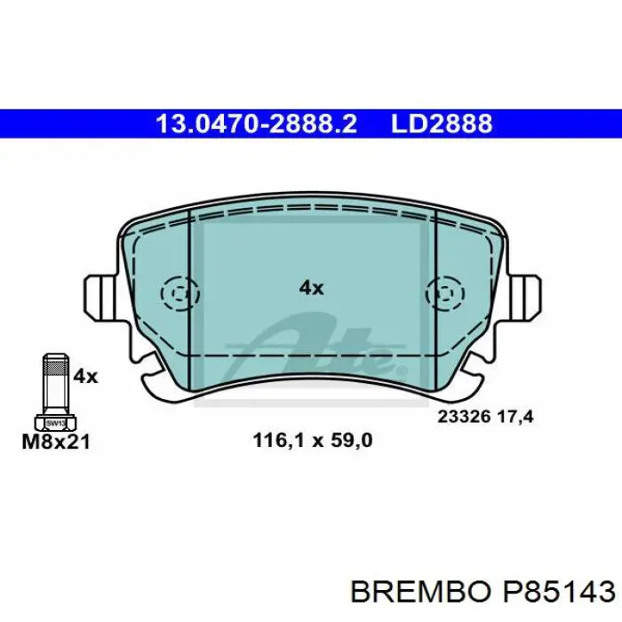 Задні гальмівні колодки P85143 Brembo