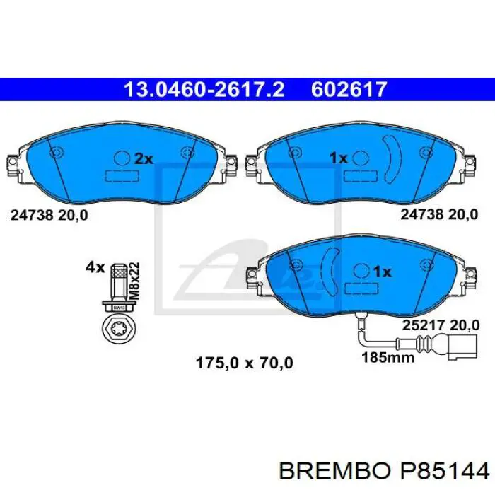 Купити P85144 Brembo Колодки гальмівні передні, дискові