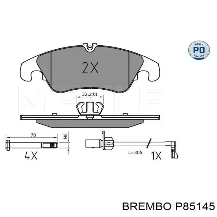 Передні тормозні колодки P85145 Brembo