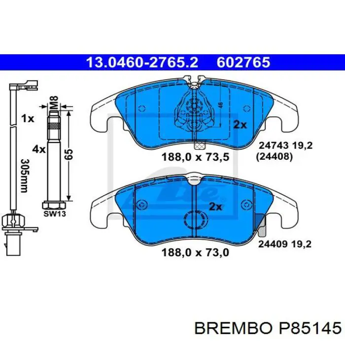 Тормозні колодки Brembo P85145