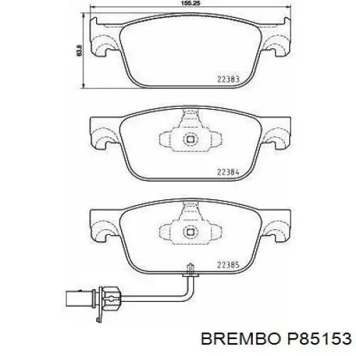 Купити P85153 Brembo Колодки гальмівні передні, дискові