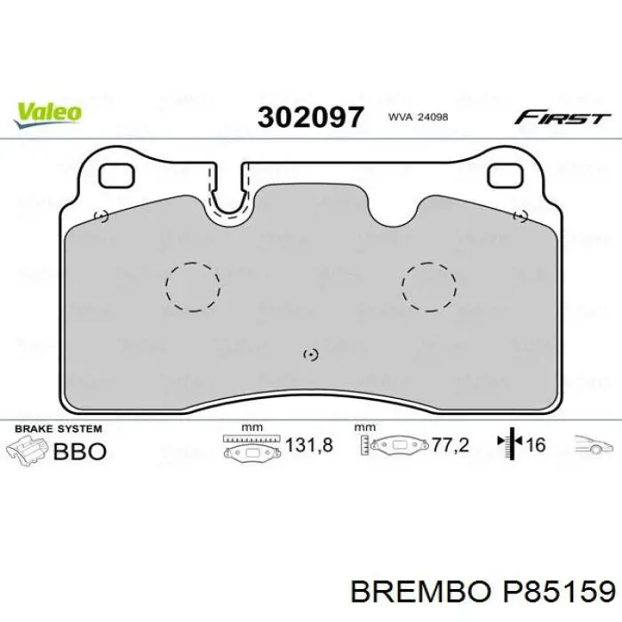 Колодки гальмівні передні, дискові P85159 Brembo