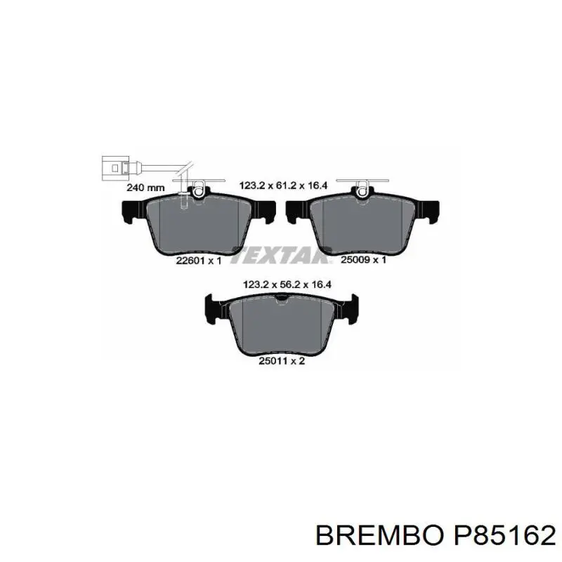 Колодки гальмові задні, дискові P85162 Brembo