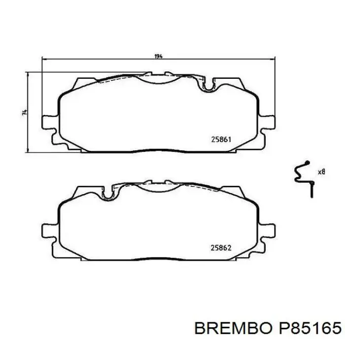 Колодки гальмівні передні, дискові P85165 Brembo