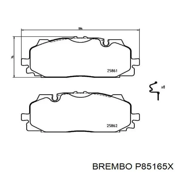 Колодки гальмівні передні, дискові P85165X Brembo