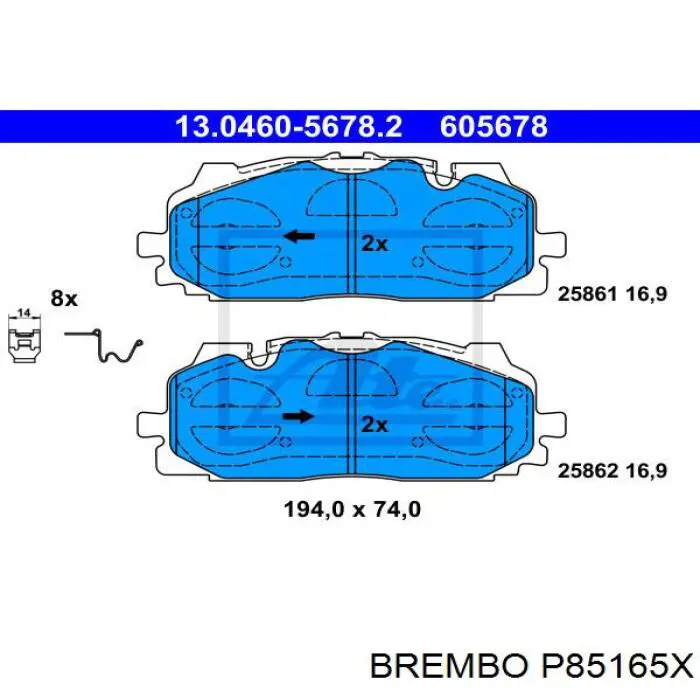 Передні тормозні колодки P85165X Brembo